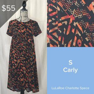 NWT S Black & Orange Lularoe Carly Dress